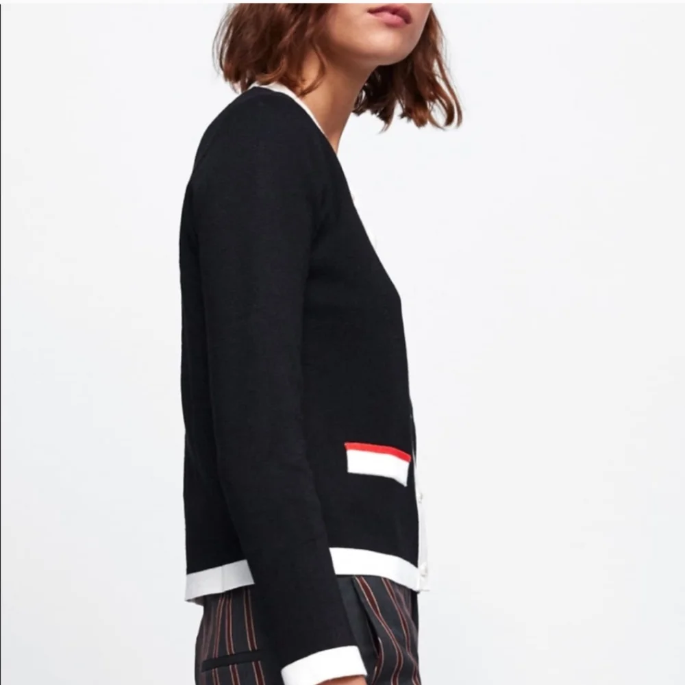 ZARA Black Cardigan w/ Faux Pearl Buttons with Matching Midi Skirt - Picture 9 of 13